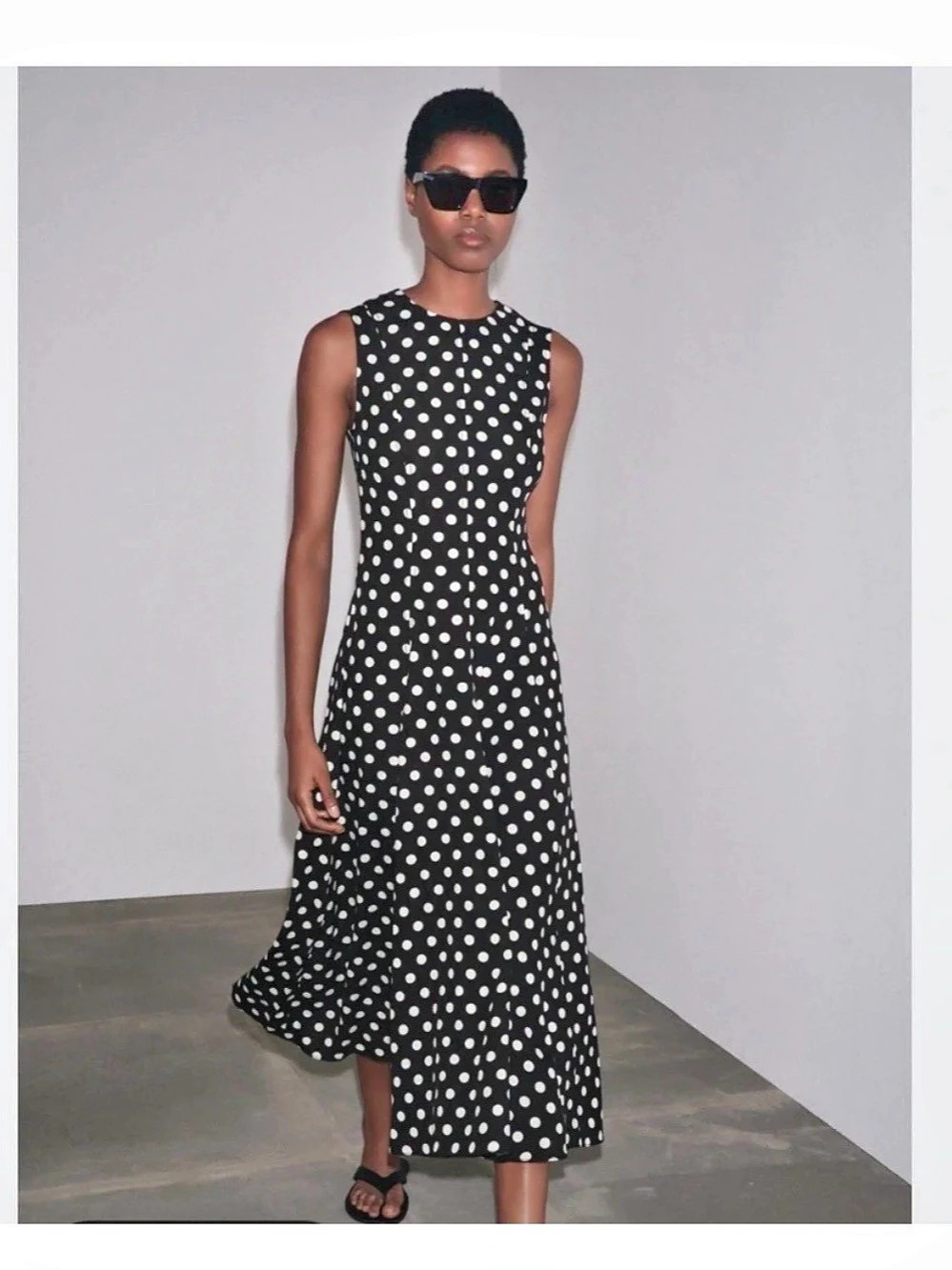 Zara Polka Dot Poplin Midi Dress in Black & White
